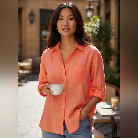 Frank & Eileen Tops - Frank & Eileen Vibrant Orange Button Down Shirt